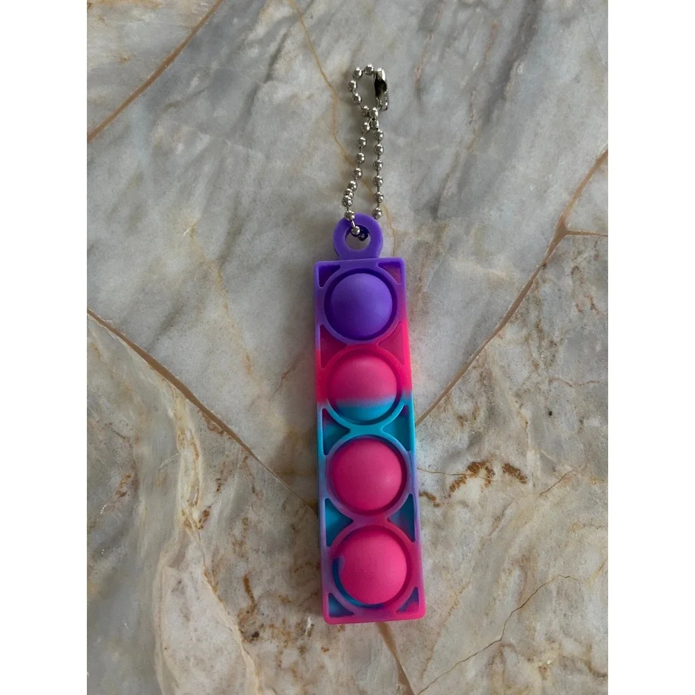 Pop It Fidget Toy Keychain Silicone Tie Dye Purple Pink Blue Sensory Stress Toy